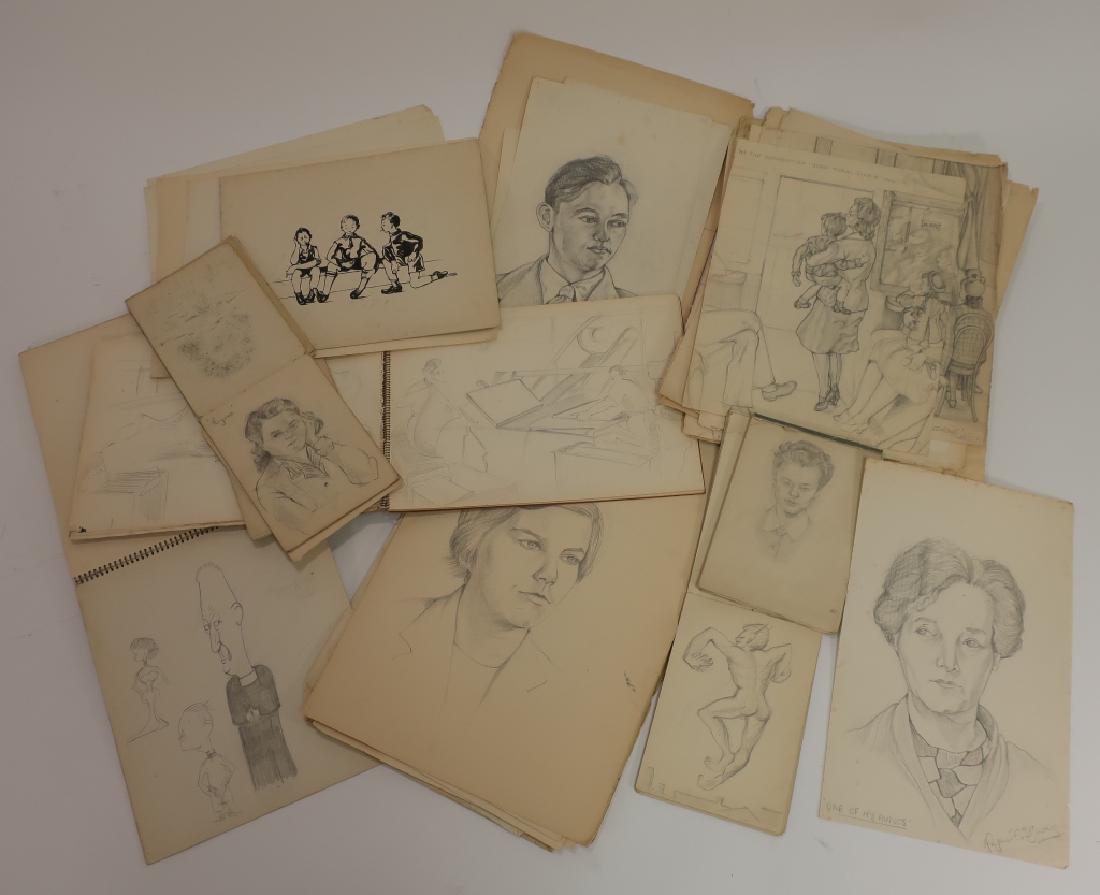Lot of Drawings & Sketches Margaret Barnes C. 1950: Lot of Drawings & Sketches by Margaret Barnes circa 1950, mostly portraits and some figure studies. (EAST9406/lot) [AC] Dimensions: 5" x 7" to 11" x 15"