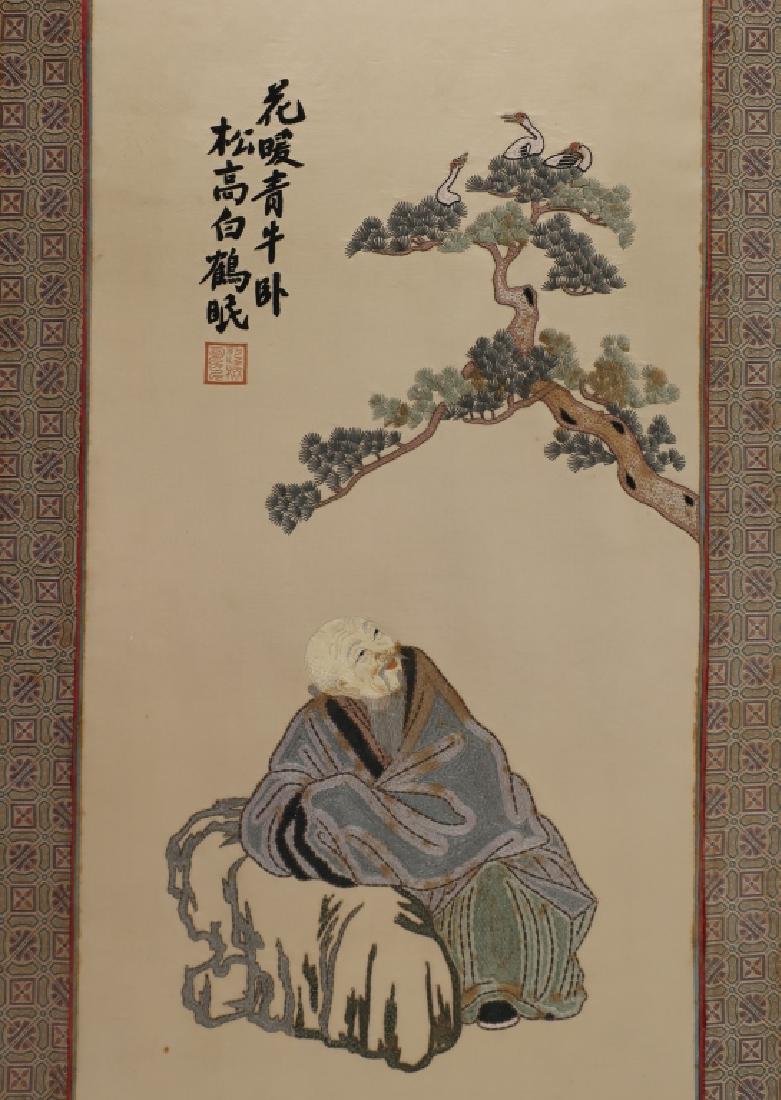 Two Chinese Embroidered Panels of Sages c. 1920 (1 of 7)