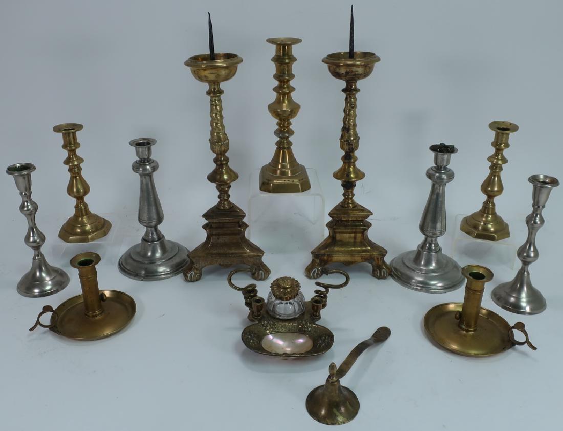 Lot of 13 Candlesticks, Ink well & Candle Snuffer (1 of 4)