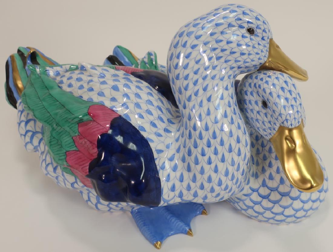 Herend Nesting Ducks Figurines, Blue Fishnet, Big (1 of 6)