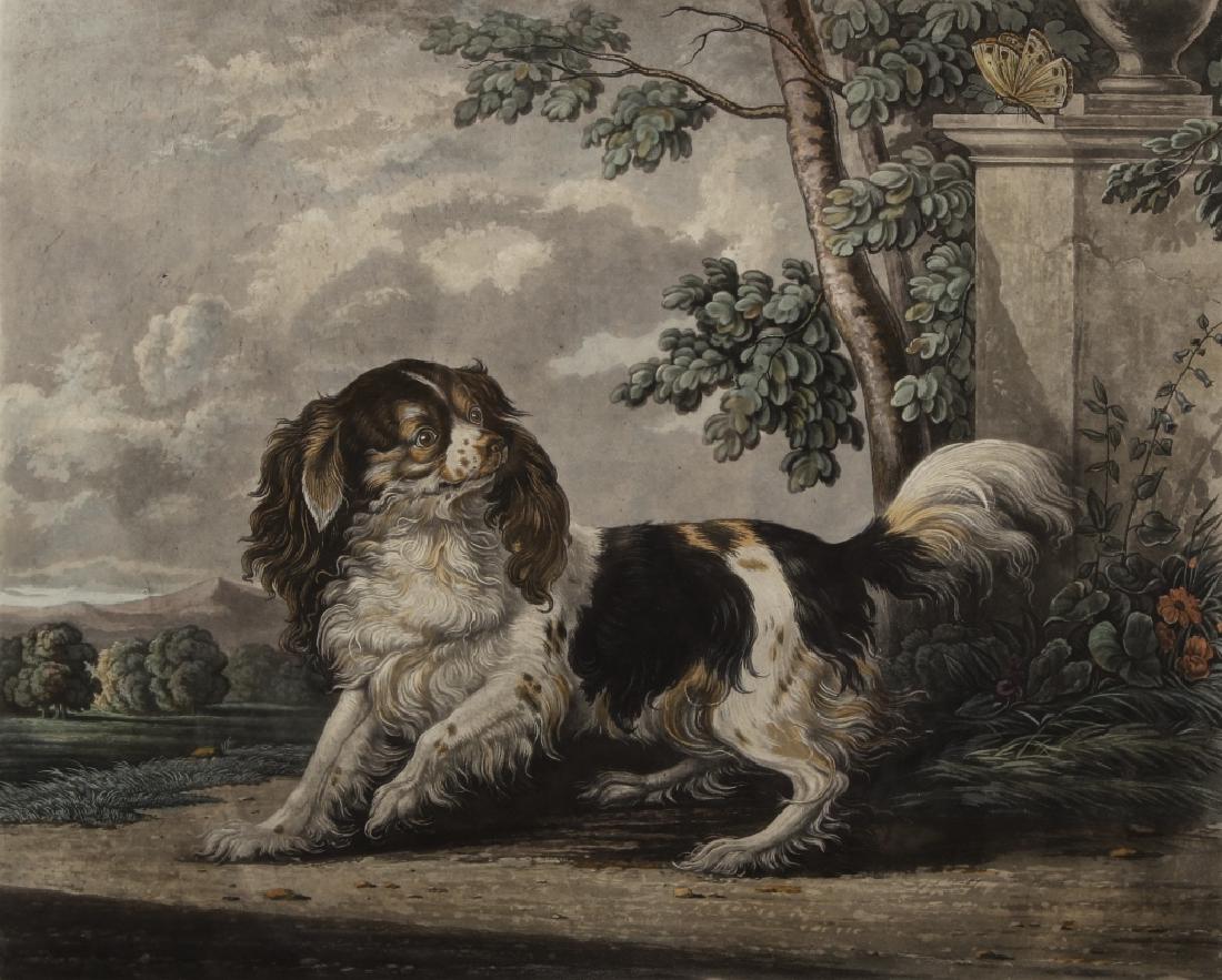 Charles Hunt, Br., King Charles Spaniel, Engraving: Charles Hunt, Br., 1803-1877, King Charles Spaniel, hand colored engraving, after a painting by G.Hughes (LKRA1143)[MM] Dimensions: 14 1/2 x 17 1/2, framed 27 1/2 x 30 Provenance: From a Stamford, Con