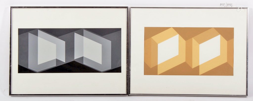 Albers, 2 Silkscreens, Grey/Yellow Geometric (1 of 5)