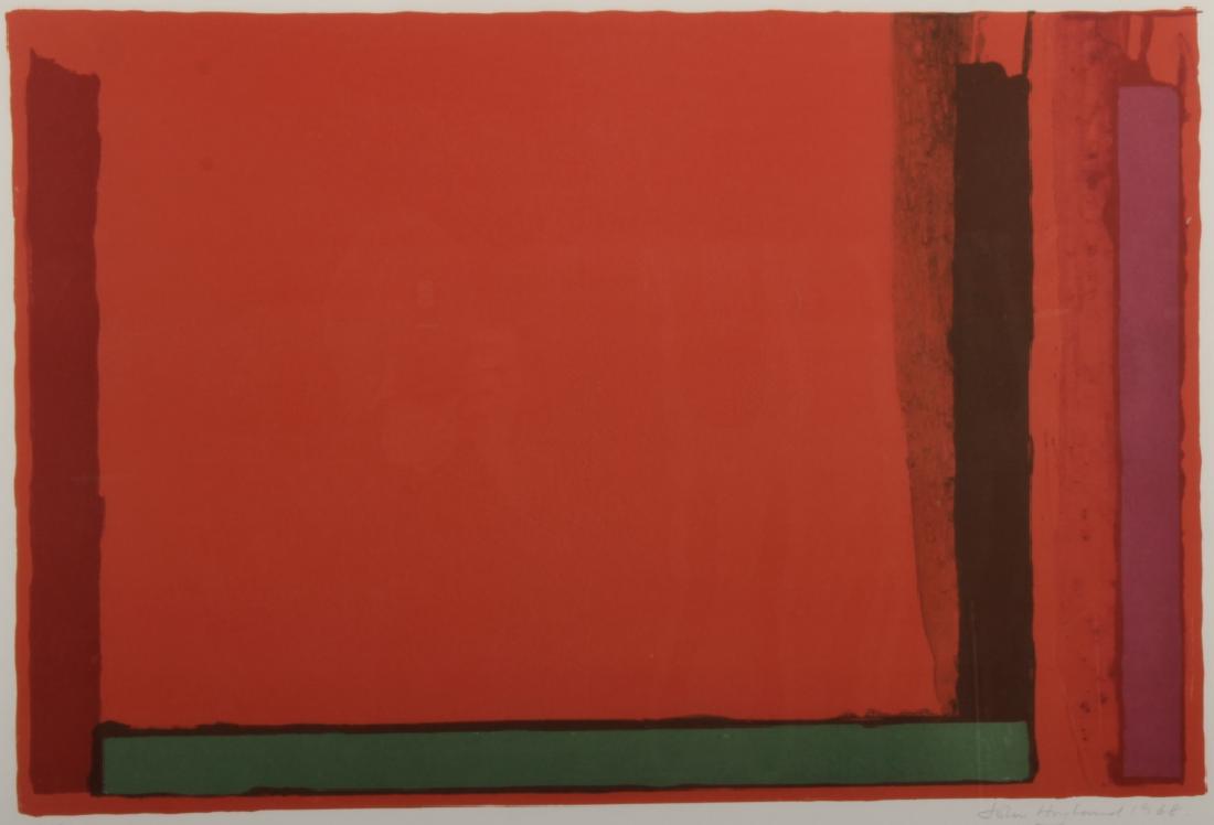 John Hoyland, Br.,Small Red,color lithograph: John Hoyland, British, 1934-2011, Small Red, color lithograph, graphite signed, numbered and dated (LKRA1134)[MM] Dimensions: Sight 18 x 27, framed 33 x 39 Provenance: From a Stamford, Connecticut Sho