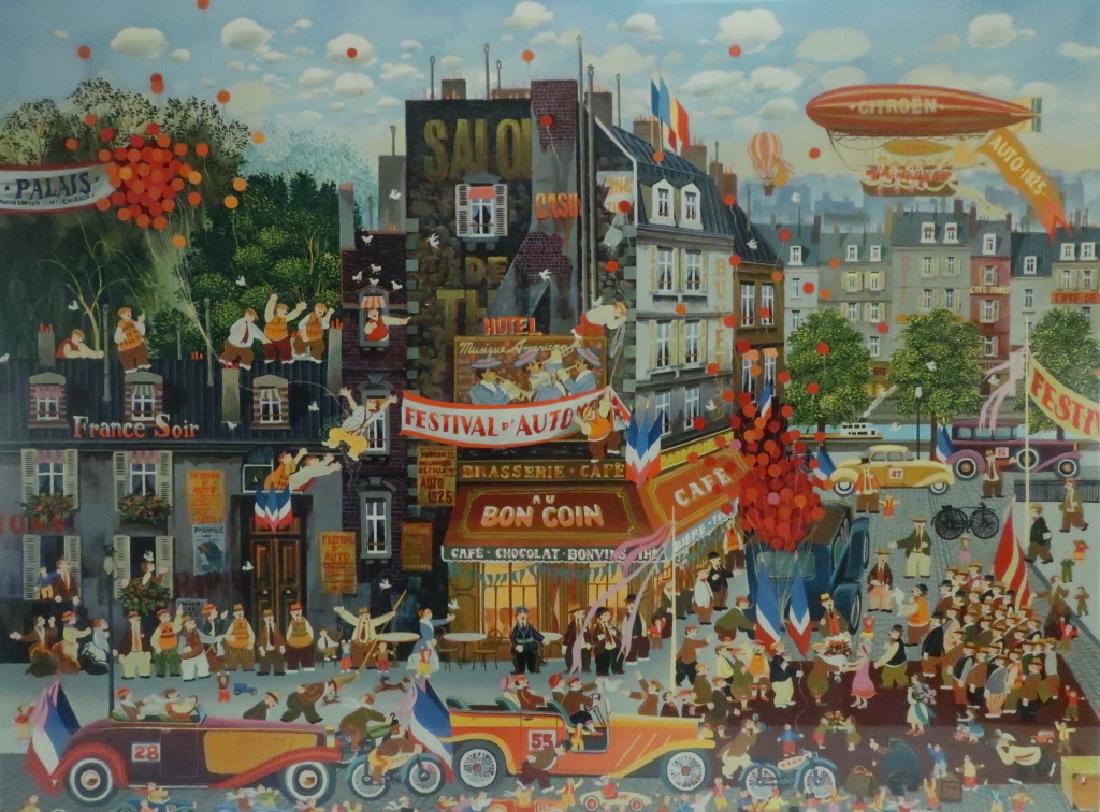 Hiro Yamagata b.1948 Festival d'Auto Serigraph: Hiromichi Yamagata (Japanese b.1948) "Festival d'Auto" Serigraph, edition, "HC 15/15" signed lower right "Yamagata". (BURR1411)[AC] Dimensions: Sight: 25.25" x 31.5" Frame: 32.25" x 38.25" Provenance: