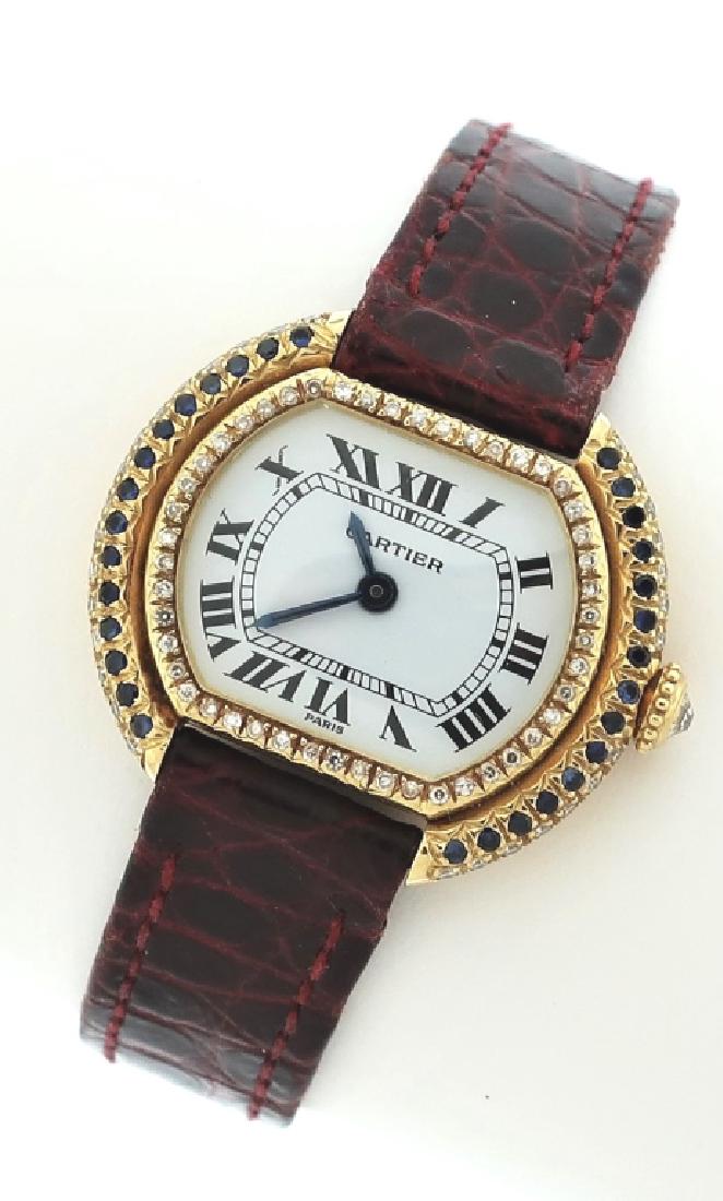 18K Gold Cartier Ladies Watch Diamonds & Sapphires (1 of 9)