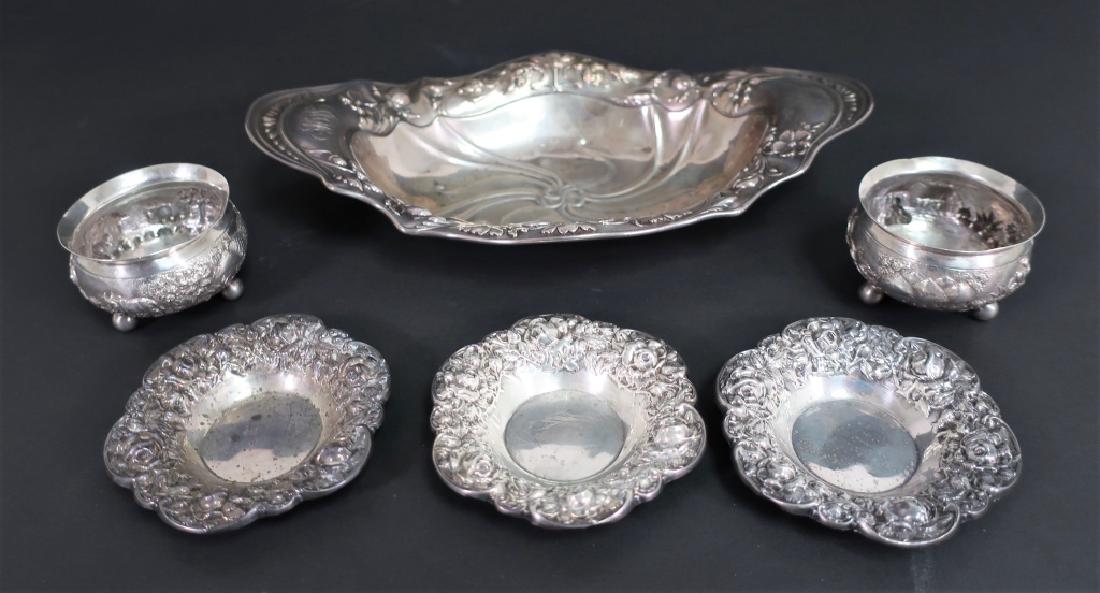 6 Sterling Art Nouveau Dish, pr Salts & 3 sm Trays (1 of 6)