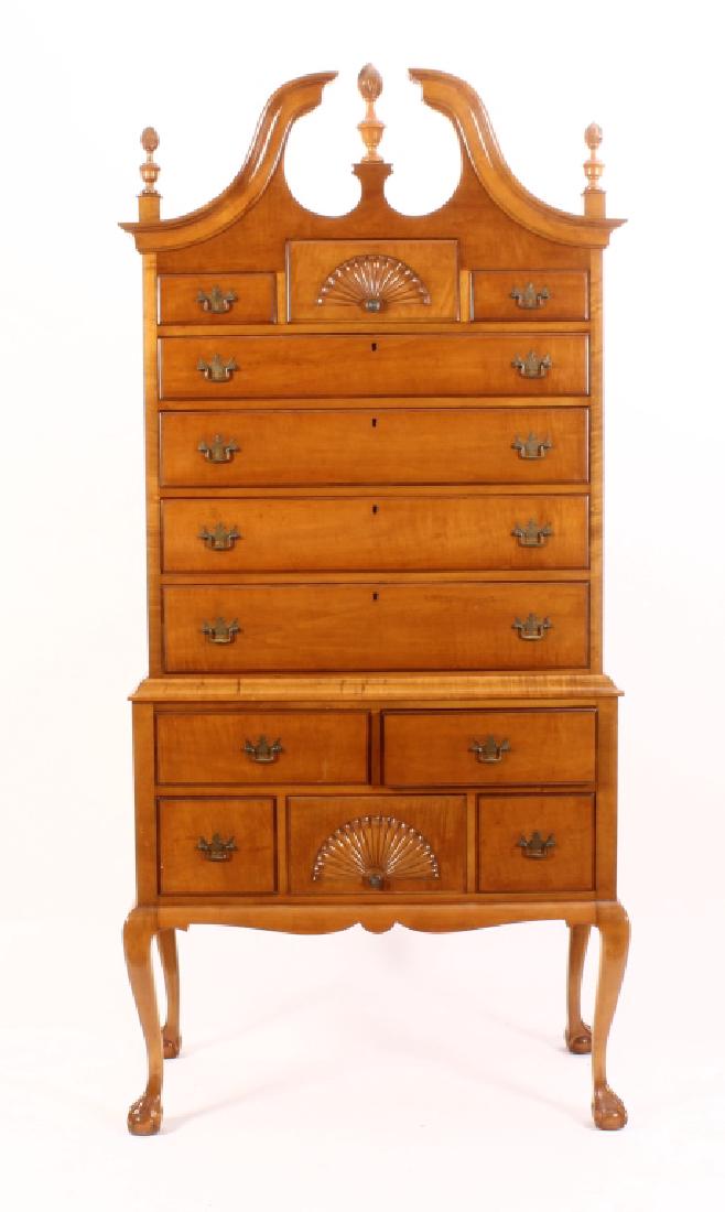Chippendale Style Highboy Tiger Maple, 20th c. (1 of 5)