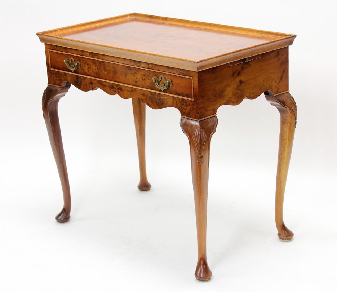 Queen Anne Style Burl Wood Bird's Eye Tea Table (1 of 8)