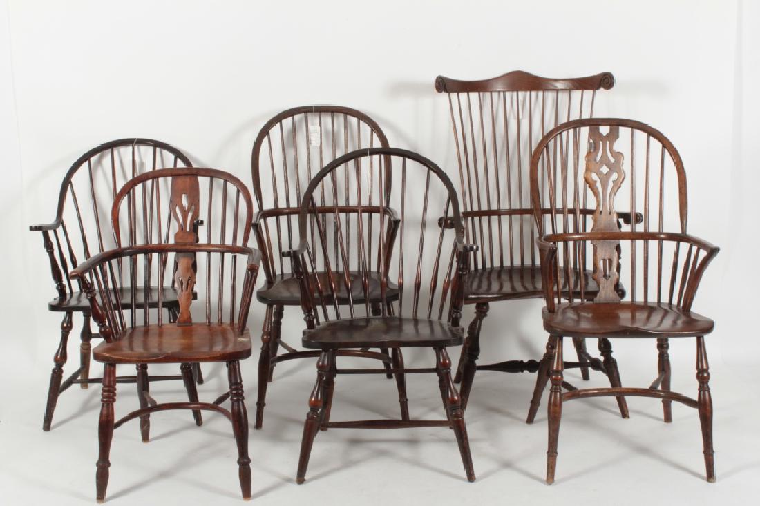 6 Various English Windsor Chairs, 20th C. (1 of 7)