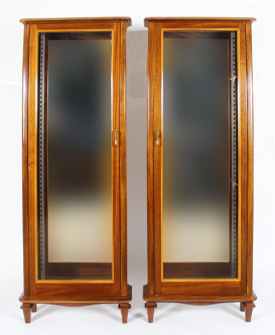 Pair of Exotic Wood Curio Cabinets, Mirrored Backs (1 of 9)
