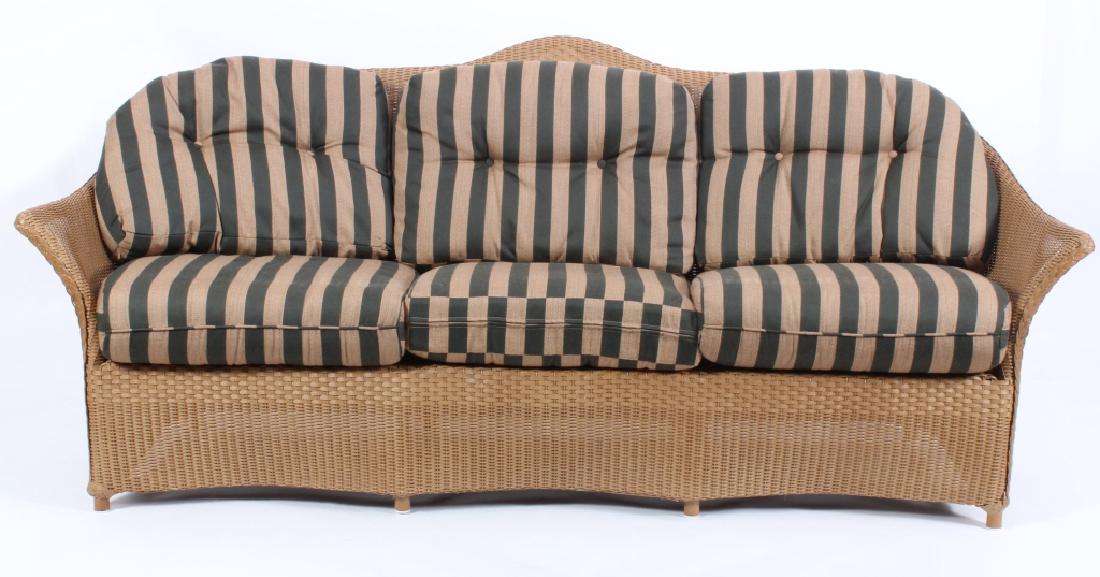 Lloyd Loom Wicker Patio Settee w/ Striped Cushions (1 of 7)