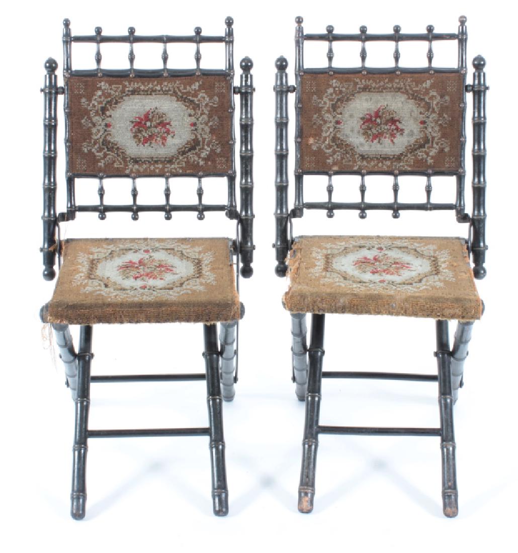 Pr. E.W. Vaill Faux Bamboo Needlepoint Chairs 1875 (1 of 7)
