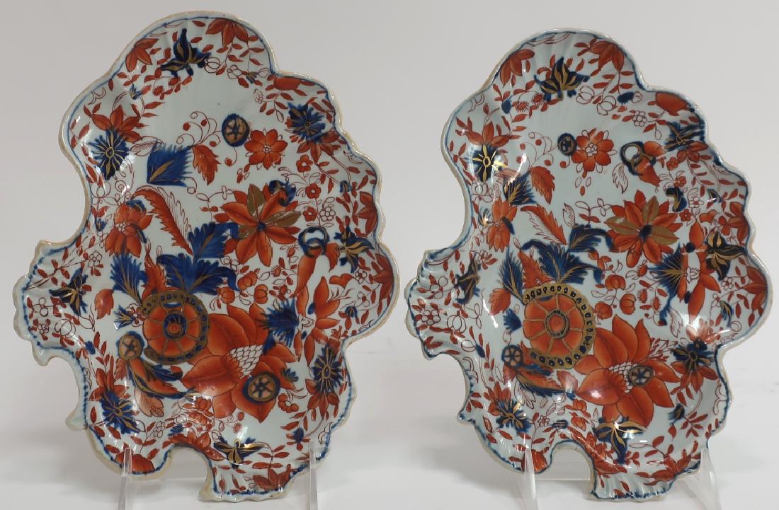 Pair of Ironstone Sweet Meat Dishes, 19th c.: English. Of unused scalloped shape with Imari decoration. (QELA2501/2 WWT) 11" x 8"