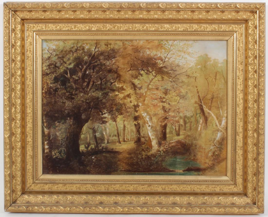 Large Antique Giltwood Picture or Mirror Frame: A large antique ornately gilded picture or mirror frame , currently containing an enhanced chromolithograph under glass, possibly after the 19th c. American painter Andrew Andrews. With old deal backe