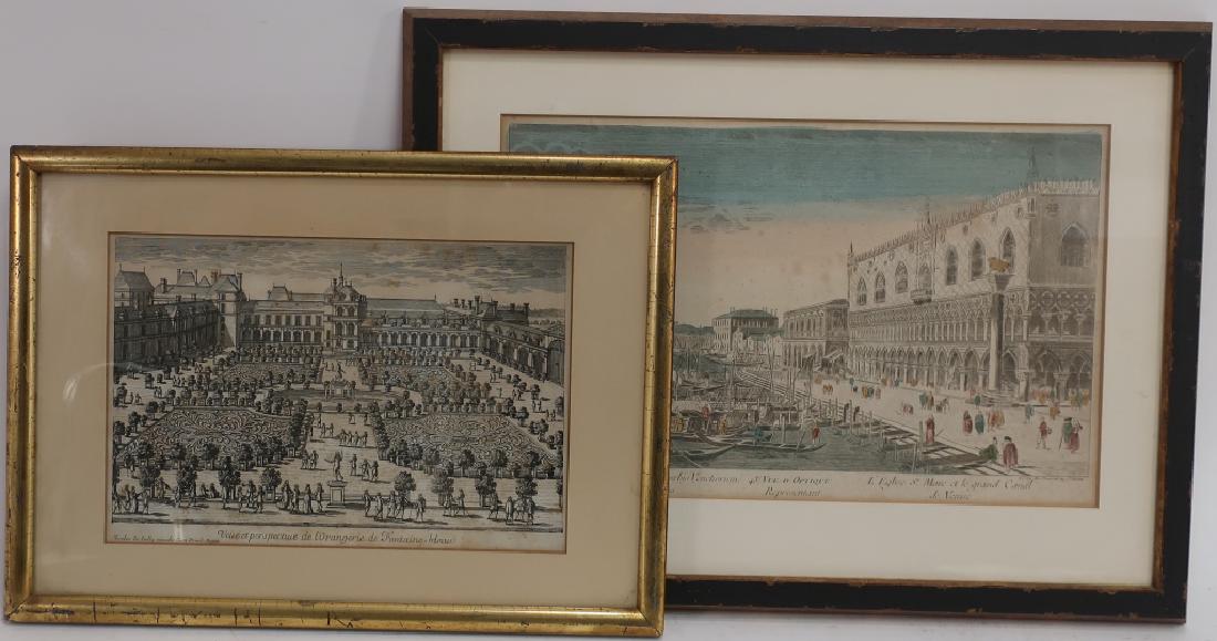 2 18th c. Engravings: Venice & Fontaine Bleau (1 of 5)