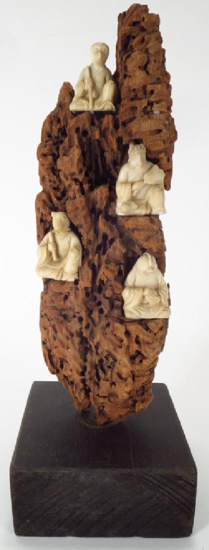 Chinese Carved Hour Figures on Scholar's Wood: Chinese Carved Hour Figures on Scholar's Wood, label underside of base, Shen: hour of the Monkey, Wu: hour of the Horse, Yu: hour of the Rooster, Tsu: hour of the Rat, from a set of 12 animals of the 