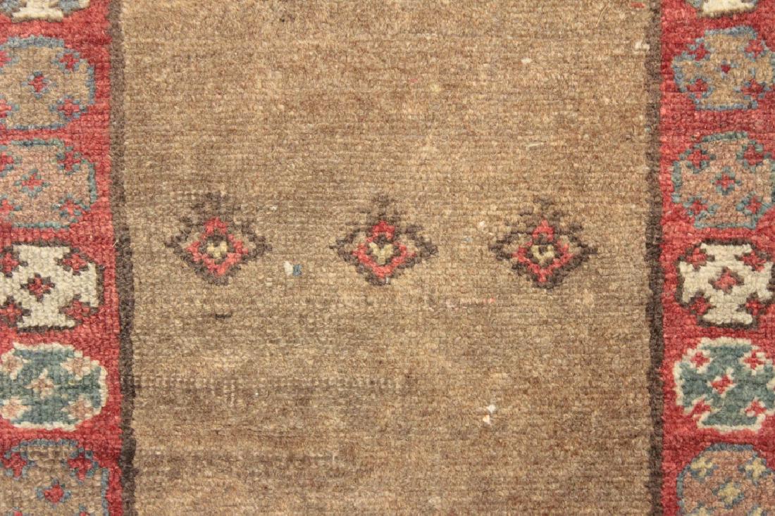 Hamadan Runner, Camel Hair: Camel hair field. Red, gray, and brown borders. Shapes inside borders. (ESSEX3716)(JM) Dimensions: 2' 11" x 7' 7" Provenance: Private collection from Essex Connecticut