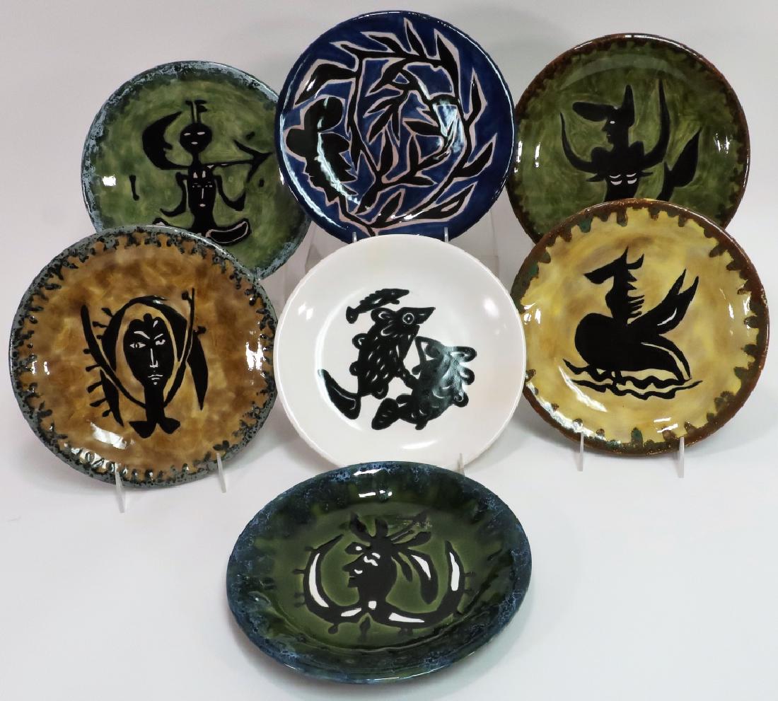 Jean Lurcat, Fr., 7 Ceramic Plate, Various Designs: Jean Lurcat, French 1892-1966, 7 ceramic plates of various patterns, all signed (MKEL3104/7)(MM) Dimensions: 10" Diameter Provenance: From a Norfolk Connecticut Home
