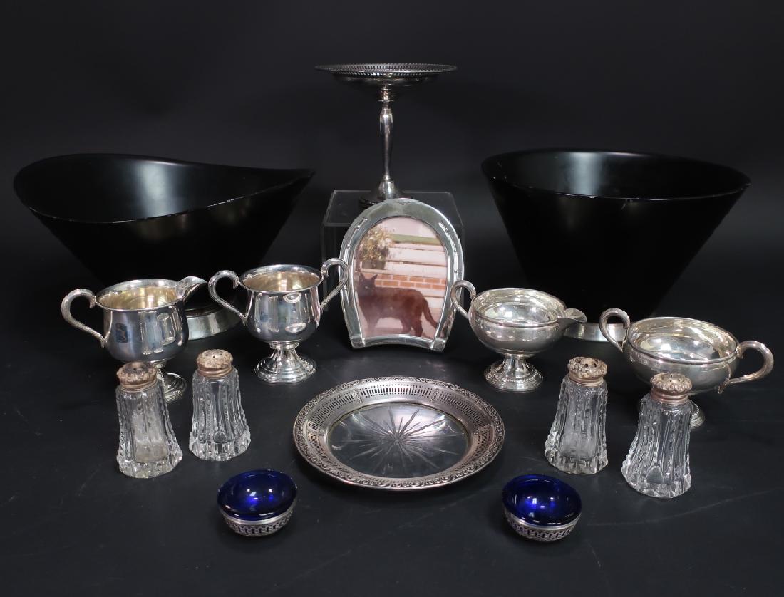 15 Weighted Sterling Articles: 15 Weighted Sterling Articles, Includes 2 creamer/sugar sets, a compote, picture frame, 2 salad bowls, wine coaster and salts. Lot not weighed. (15 pcs.) (QBRE3304/15)(PR) Dimensions: Round Salad Bowl