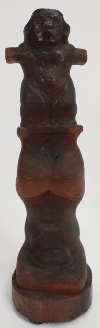 Chaim Gross, Mid 20th C. Wood Standing Figure,: Chaim Gross, American, 1904-1991, Standing Figure, mid 20th C., walnut carving, Sotheby's Auction Label on base. (SMEI3460)(WK) Dimensions: 14.5 H Provenance: From a private collection, New York City 