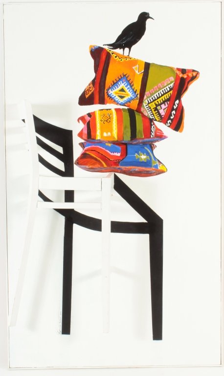 Jumana Jaber, Syr., Contemp. "Inheritance", M/M: Jumana Jaber, Syrian, Contemporary, "Inheritance", 2015, large construction, acrylic on canvas and wood. Ex-Christies label verso. NOTE: the artist, a Syrian displaced person, is prominent in cultural