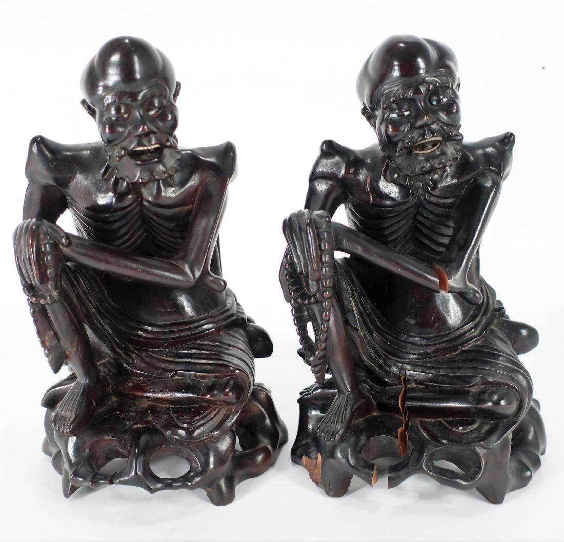Two Carved Wood Asian Seated Figures (1 of 7)