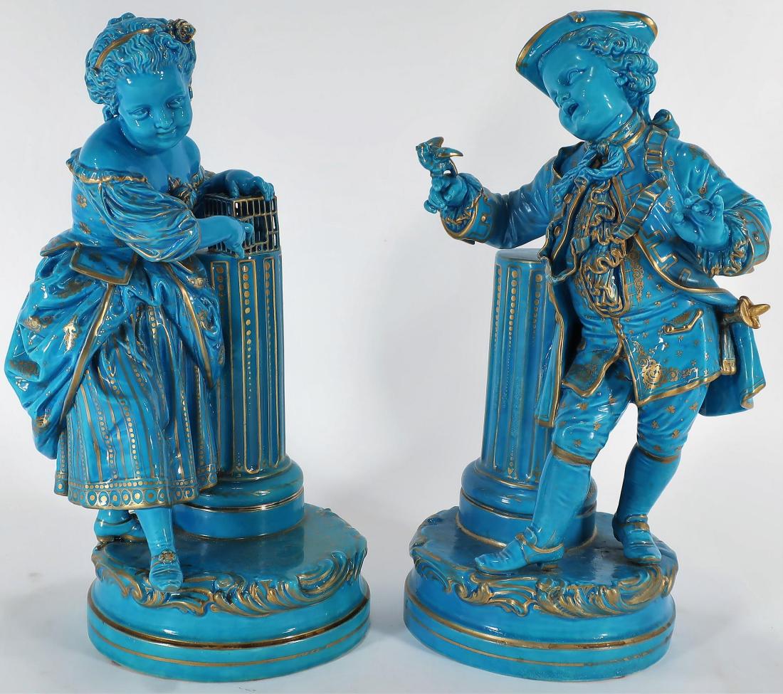 French Blue Glazed Boy & Girl Statues (1 of 6)