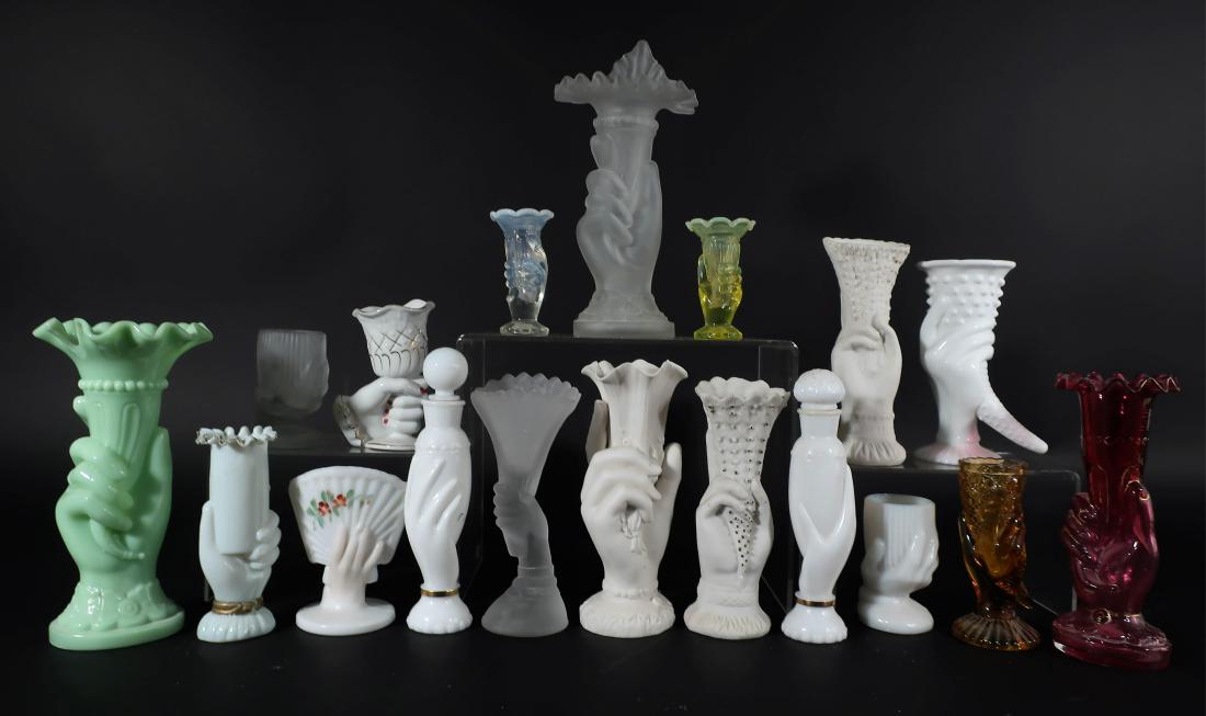 18 Victorian Hand Vases, Porcelain & Glass (1 of 5)