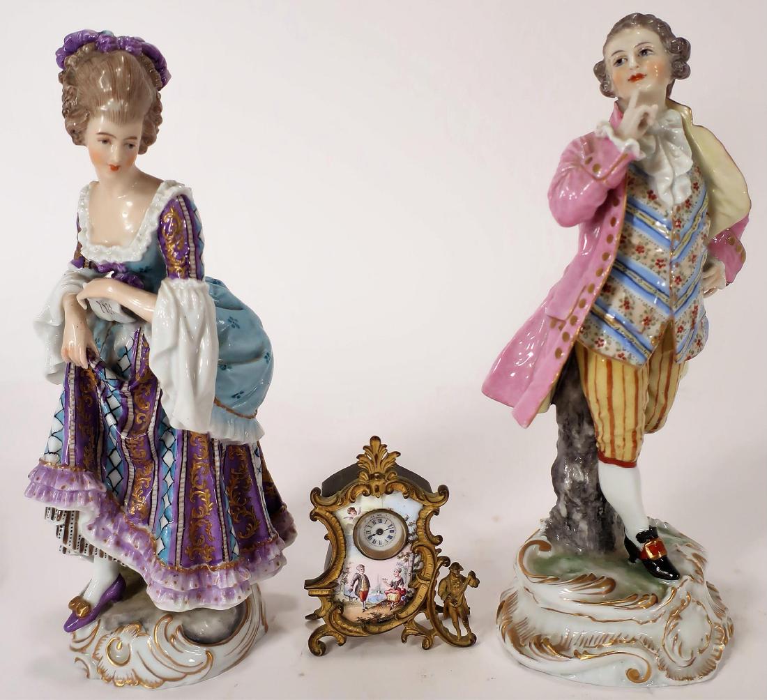 Pair of Porcelain Figures & Miniature Clock (1 of 8)