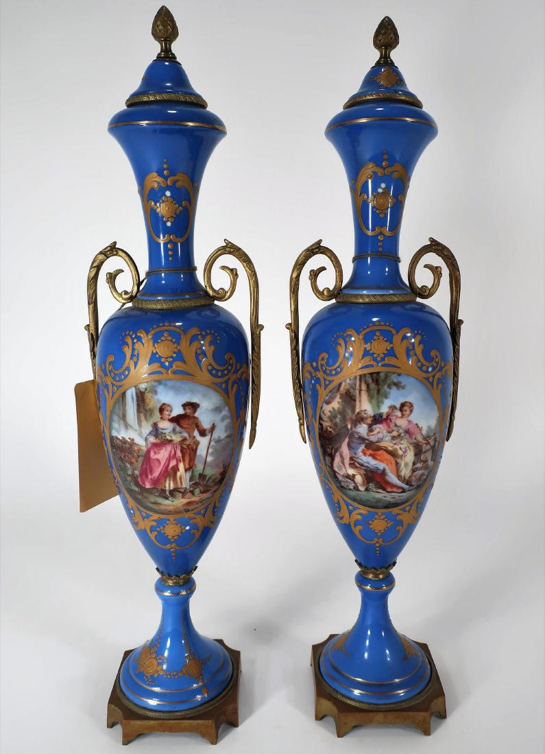Pair of Blue Sevres Style Urns (1 of 10)