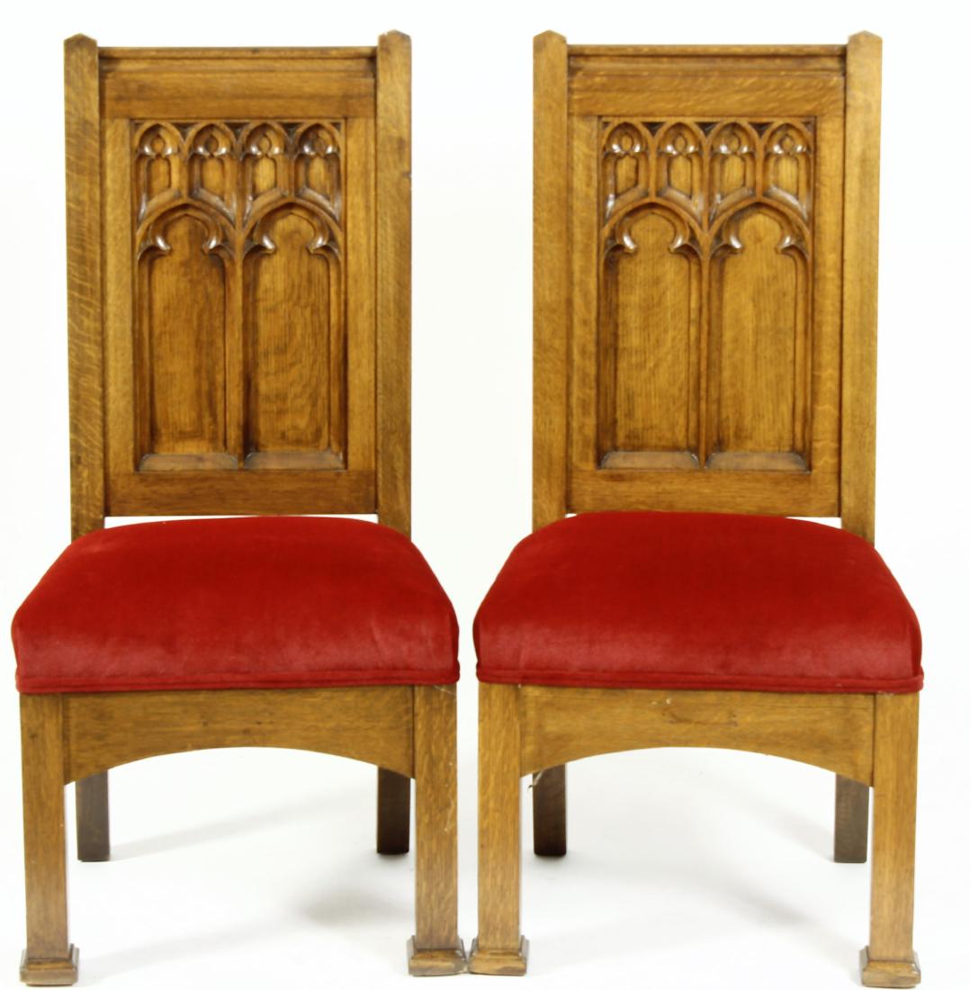 Pair of Gothic Style Oak Chairs, 19/20th c. (1 of 6)