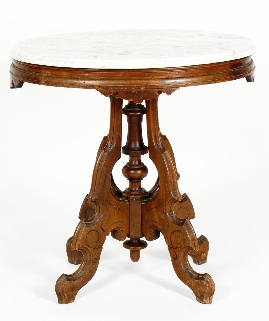 Eastlake Parlor Table w Marble Top, late 19th C. (1 of 5)