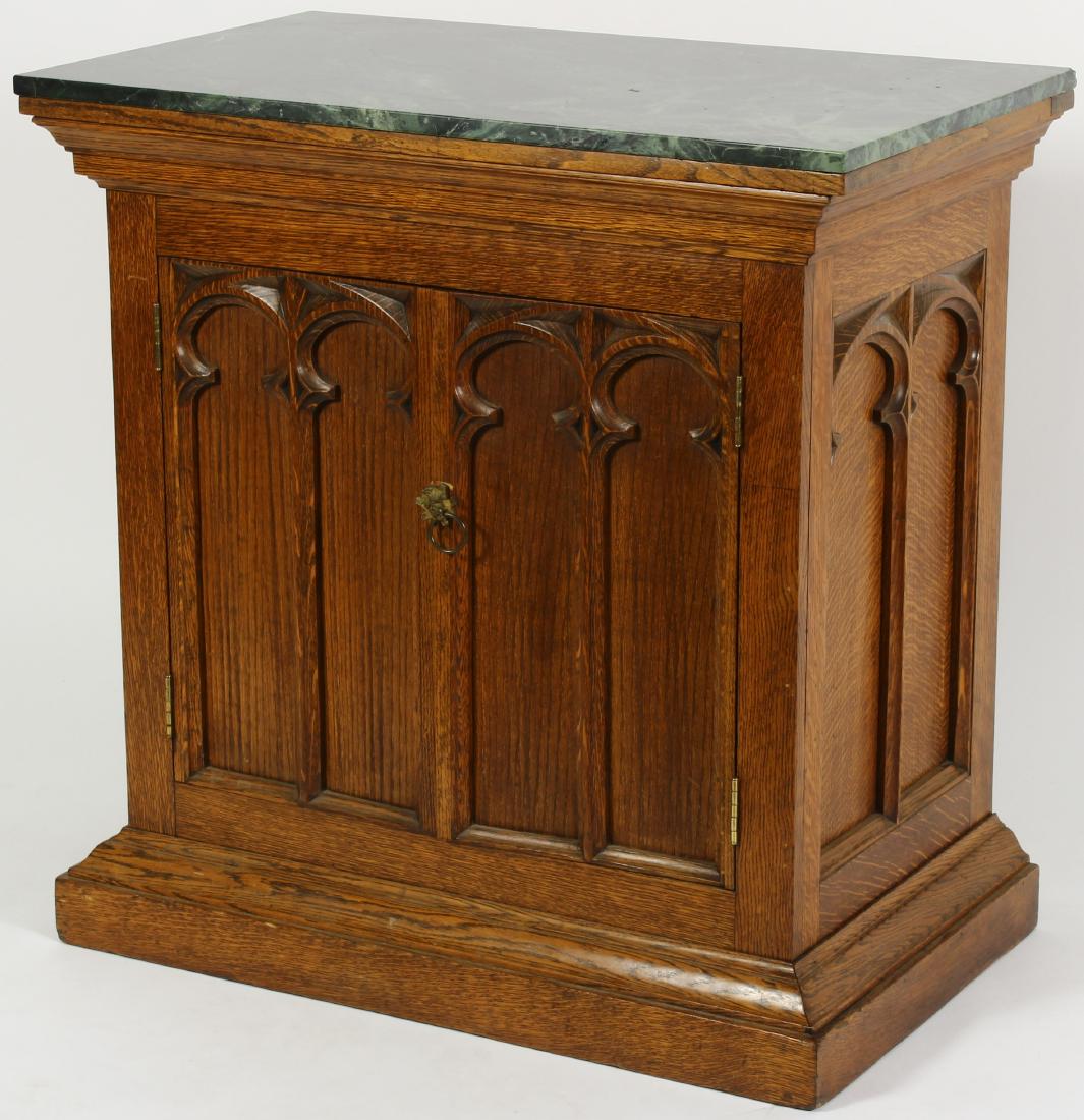 French Gothic Style Oak Cabinet w/ Marble Top (1 of 5)