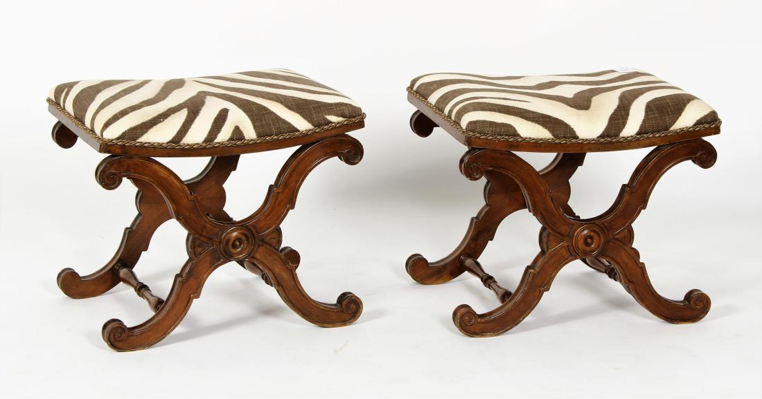 Pair of Italian Wood/Upholstered Foot Stools (1 of 6)