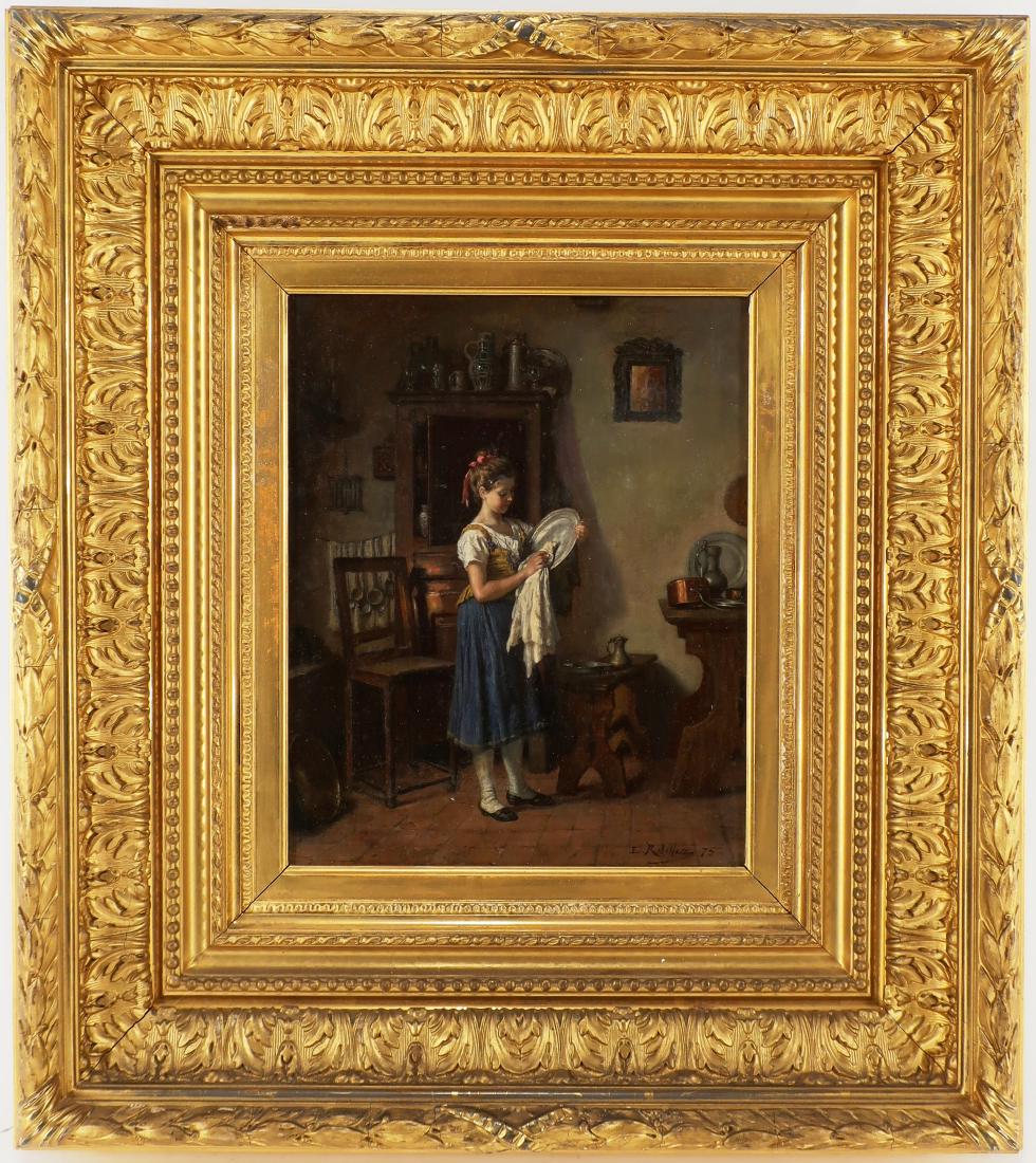 Emile Robellaz Washing the Pewter O/C 19th c. (1 of 7)