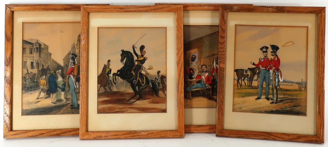 Four Napoleonic Military Hand Painted Lithographs (1 of 9)