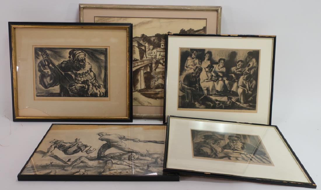 Group of 5: Drawings, Etchings & Lithograph 20th C (1 of 9)