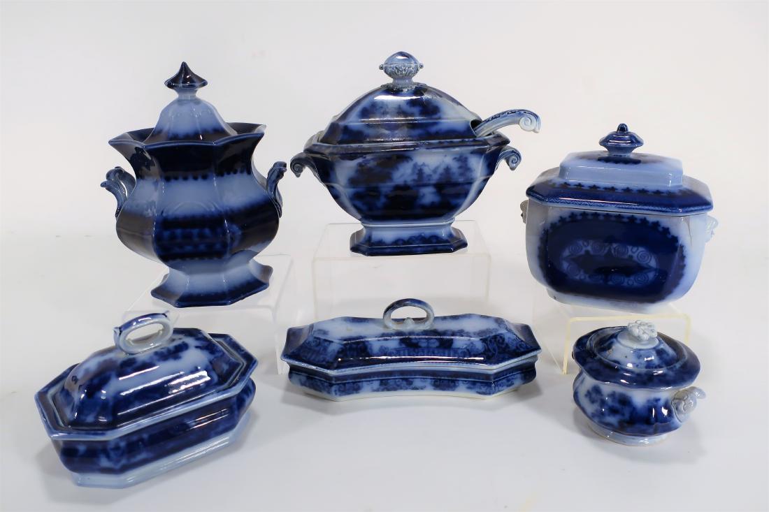 Flow Blue Tureen, Sugar Bowls, Etc (1 of 6)
