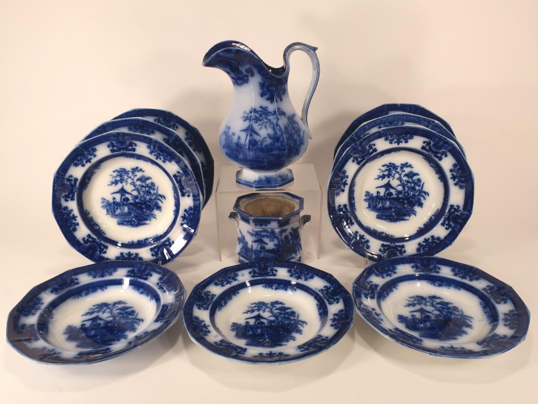 Flow Blue "Amoy" Pattern Pitcher, Plates, etc. (1 of 7)