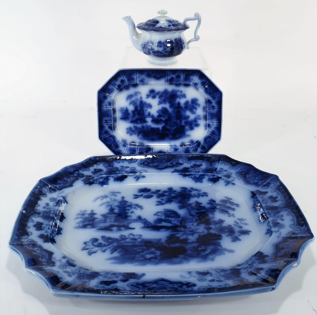 Large Flow Blue Platter, Etc. "Sobraon" Pattern (1 of 9)