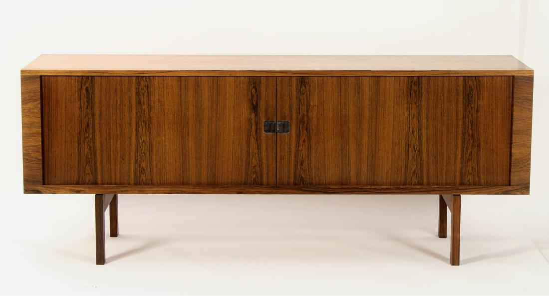 Danish Modern Rosewood Credenza: Danish Modern Rosewood Credenza, with sliding doors(LLOW5304)(PR/EK)Dimensions: 31" H x 78 3/4" L x 19 1/2" D Provenance: Property from the Collection of Laura Lowy