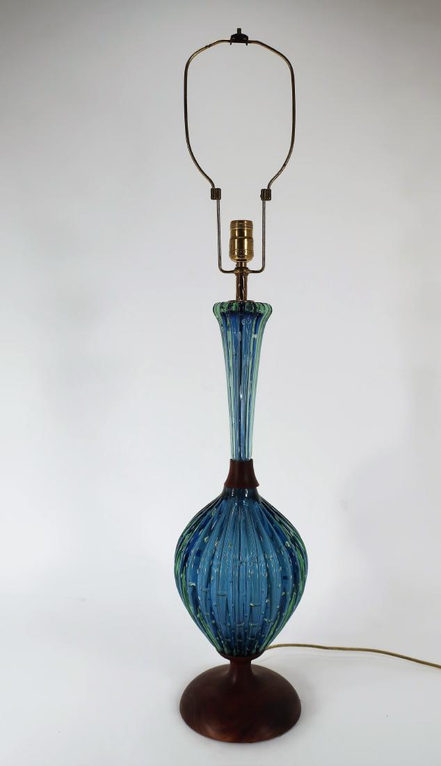 Modern Blue Glass Fluted Table Lamp (1 of 5)