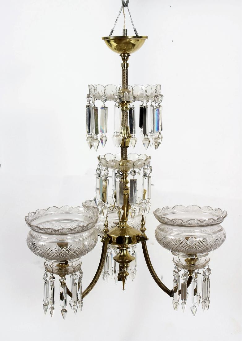 Brass/Cut Glass French Deco Chandelier (1 of 6)