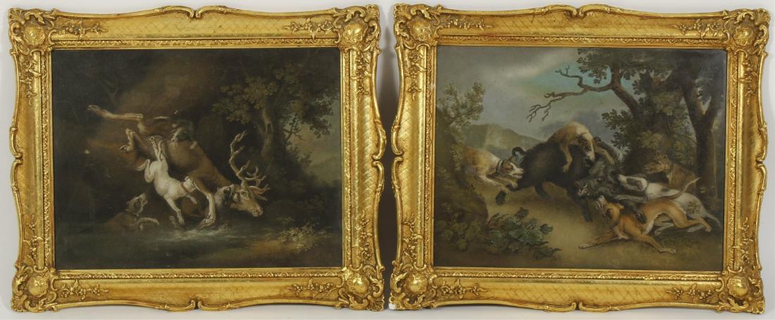 Benjamin Zobel 19th c  Pair Hunting Sand Pictures (1 of 7)