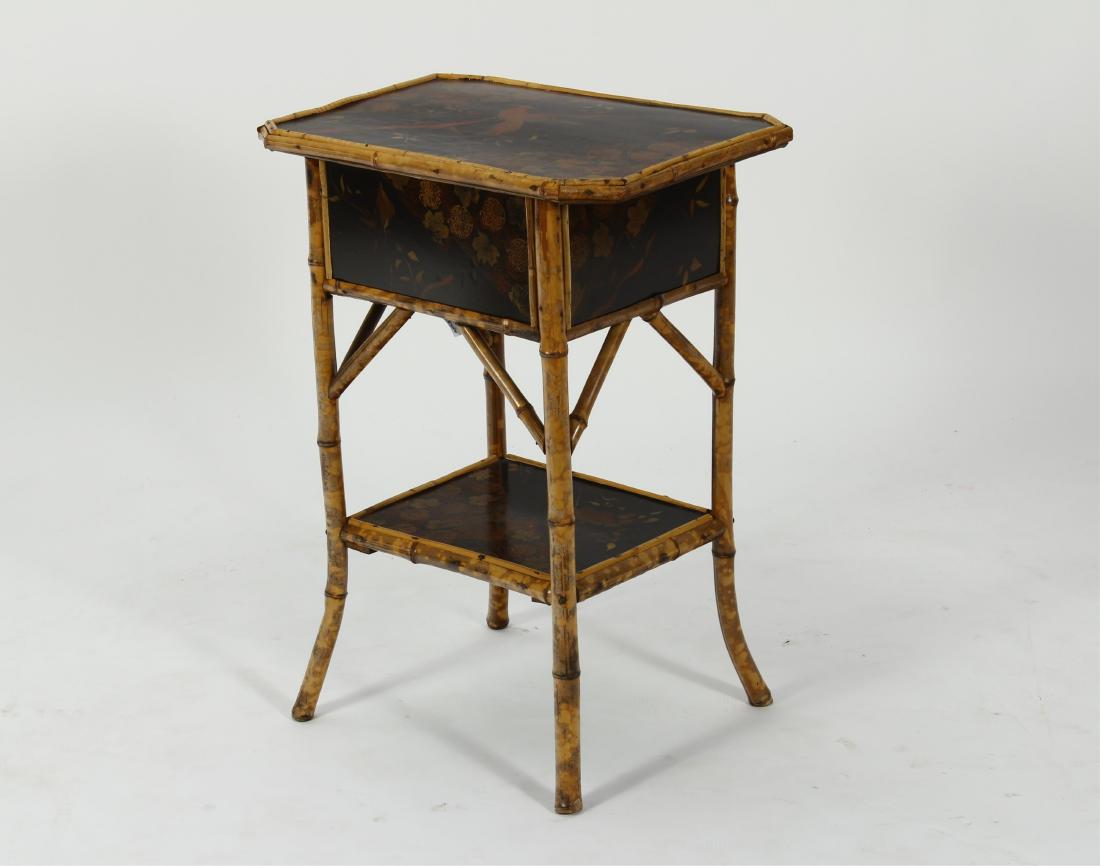 Bamboo Bedside Table w Scarlet Bird Motif (1 of 7)