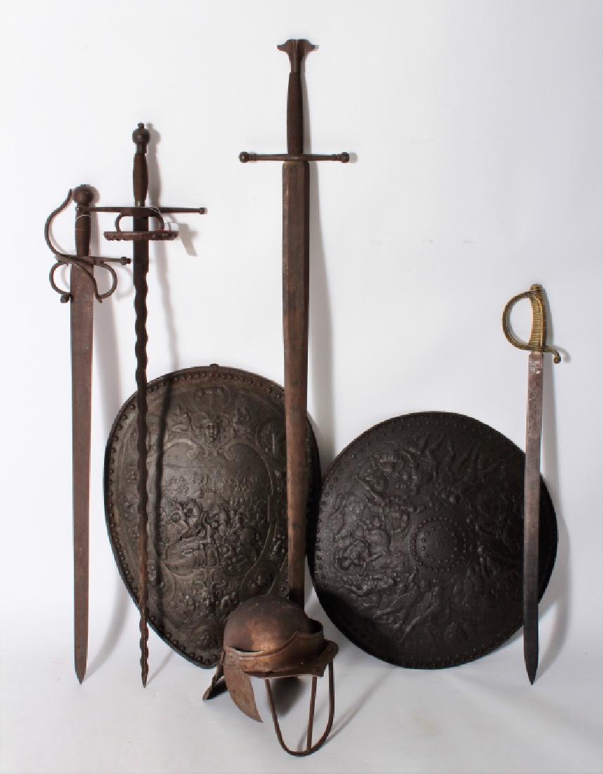 Medieval Repro Weapons: 4 Swords, Helmet, Shield (1 of 9)