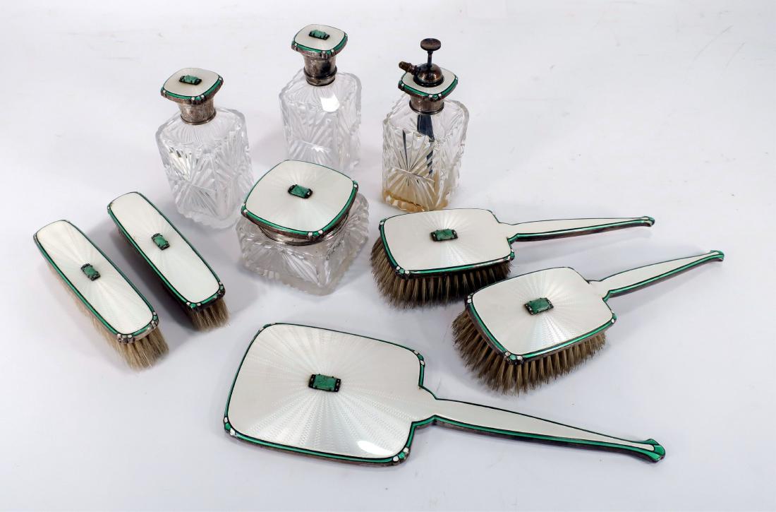 Silver Enamel on Jadeite 9 Piece Vanity Set (1 of 10)