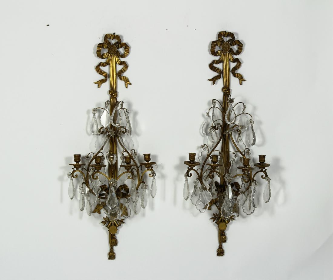 Pr. of French Style Bronze Crystal Wall Sconces (1 of 8)