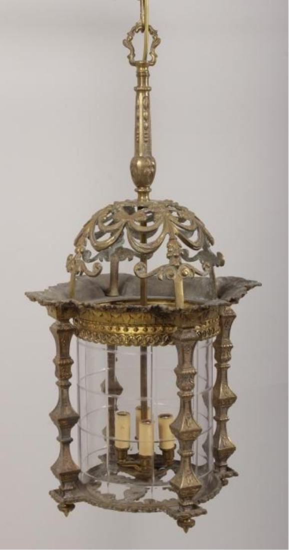 Ornate 4-Sided Bronze Faceted Glass Hall Lantern (1 of 15)
