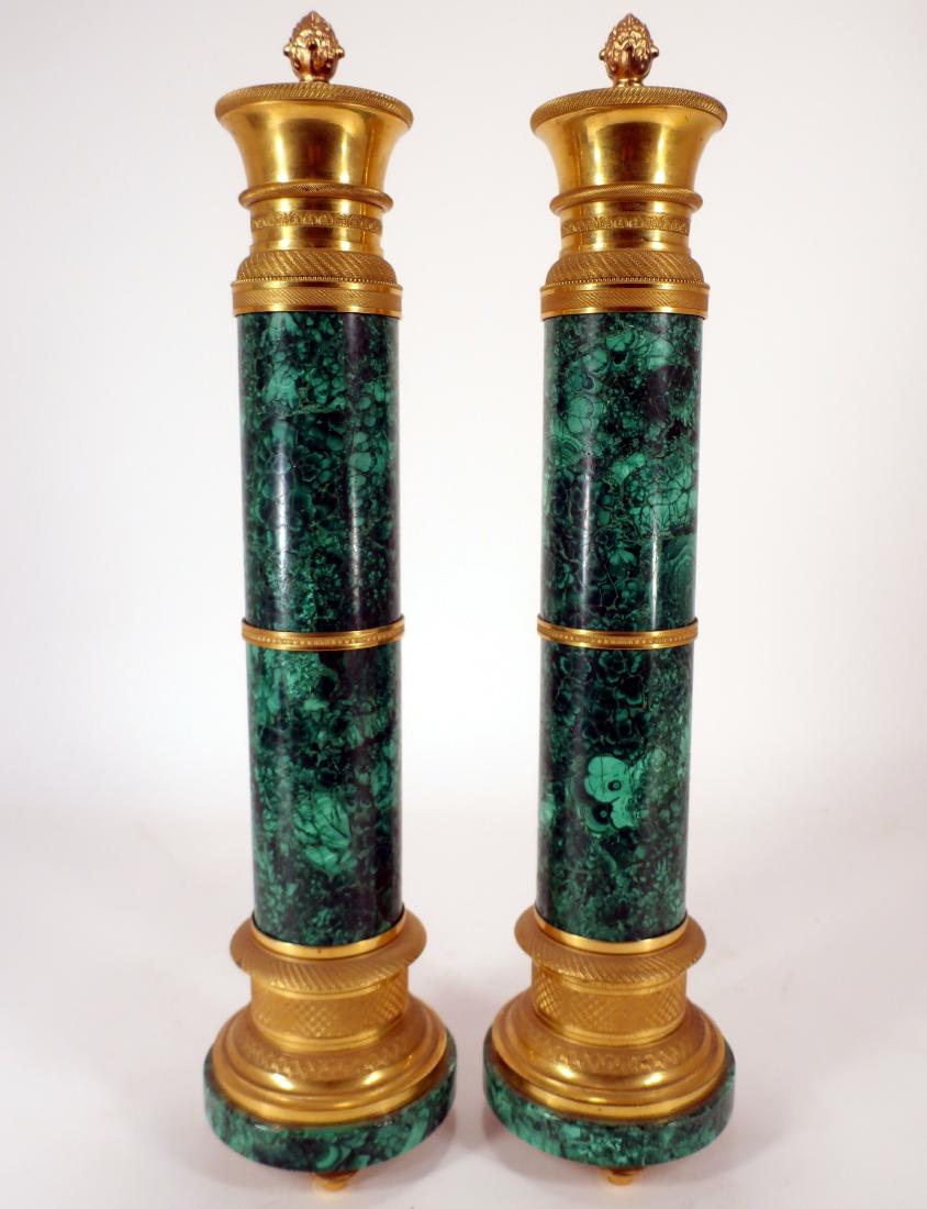 Pr of 19th C. Gilt Bronze and Malachite Lamp Bases (1 of 5)